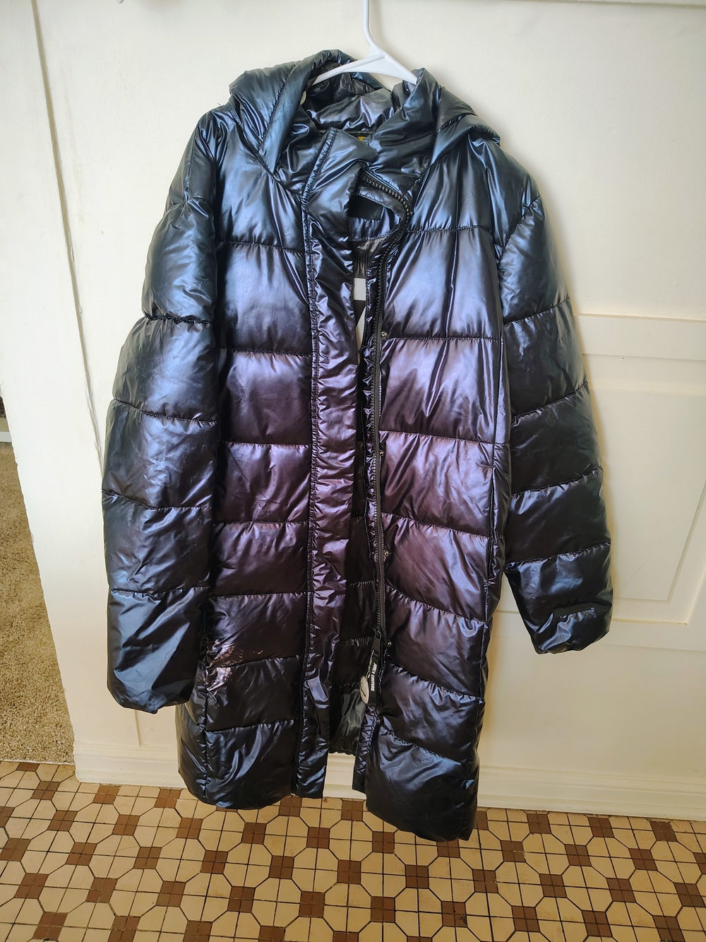Juicy Couture Black Label Metallic Long Puffer Coat Hooded Size L